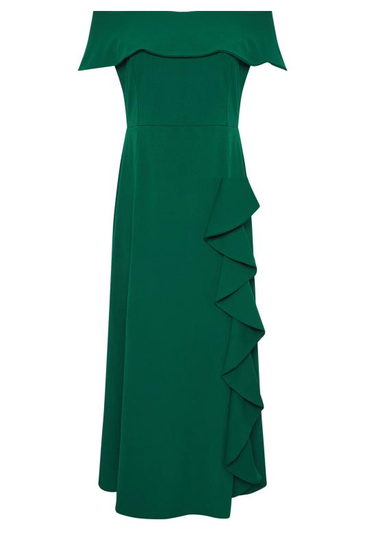 YOURS LONDON Plus Size Emerald Green Ruffle Bardot Maxi Dress | Yours Clothing 5