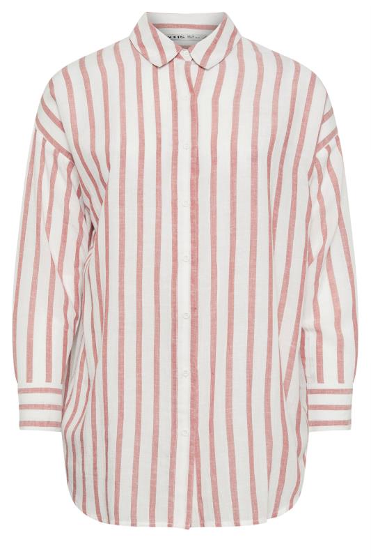 YOURS Curve White & Pink Striped Linen Shirt 8