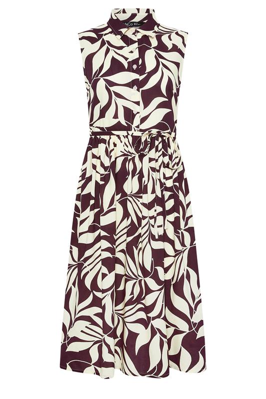 M&Co Petite Berry Purple Leaf Printed Sleeveless Midi Dress | M&Co 5