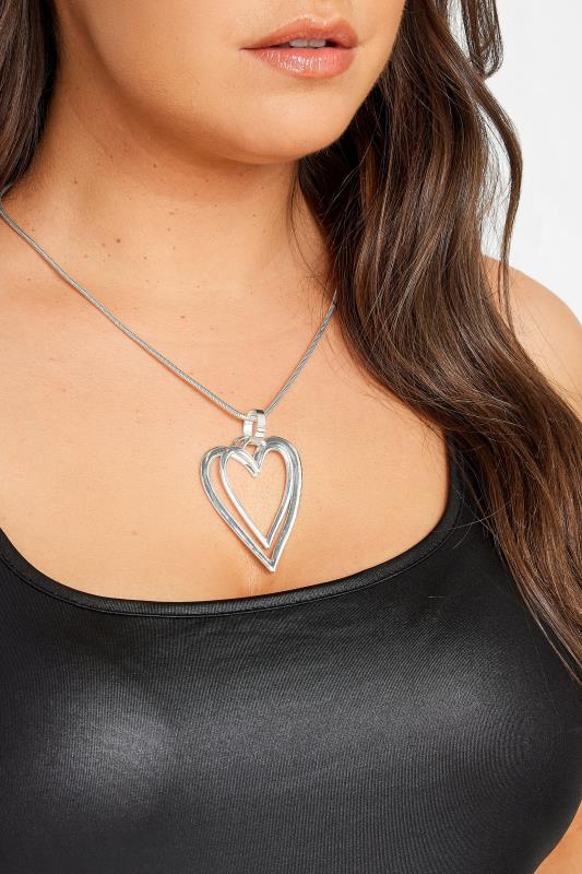 Plus Size  Silver Tone Double Heart Pendant Necklace