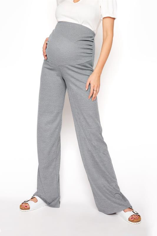 LTS Tall Maternity Grey Ribbed Wide Leg Trousers 2