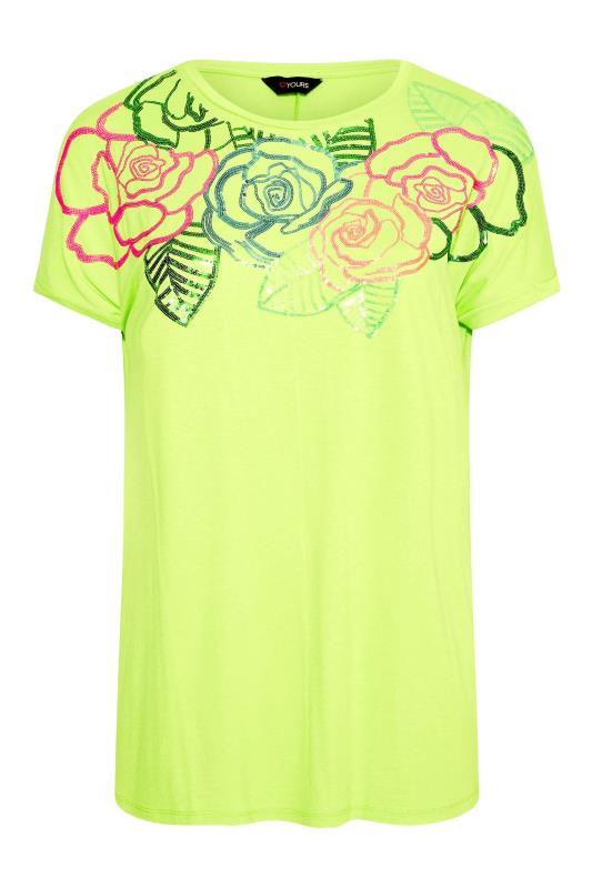 Plus Size Green Floral Sequin Embellished T-Shirt | Yours Clothing 6