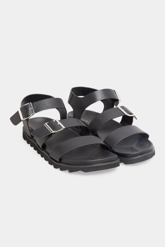 LTS Black Buckle Strap Sandals In Standard D Fit 2