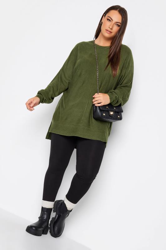 YOURS Plus Size Khaki Green Front Seam Detail Jumper | Yours Clothing 2