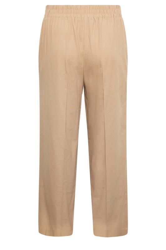 YOURS Curve Plus Size Beige Brown Wide Leg Linen Look Trousers | Yours Clothing  6