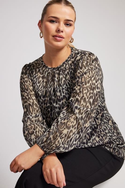 YOURS LONDON Plus Size Natural Brown Leopard Print Metallic Stripe Chiffon Blouse | Yours Clothing  5