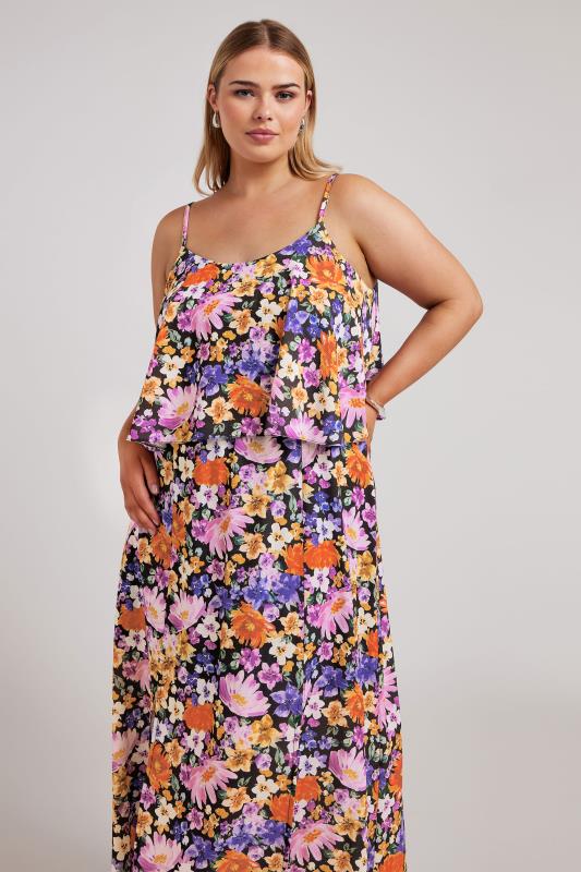 YOURS LONDON Plus Size Black Floral Print Overlay Maxi Dress | Yours Clothing 2