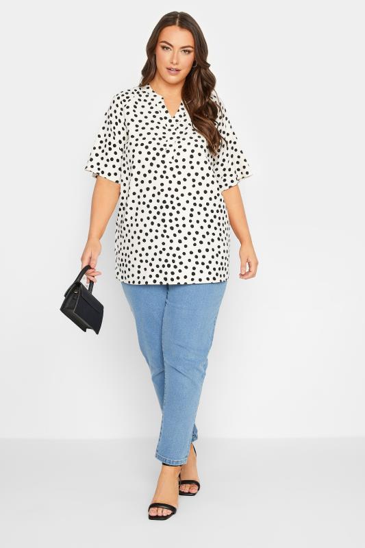 YOURS Plus Size White Polka Dot Print V-Neck Blouse | Yours Clothing 2