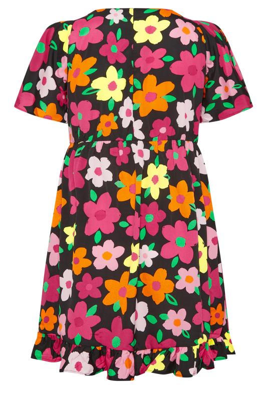 YOURS Plus Size Black Floral Print Frill Smock Dress | Yours Clothing 8