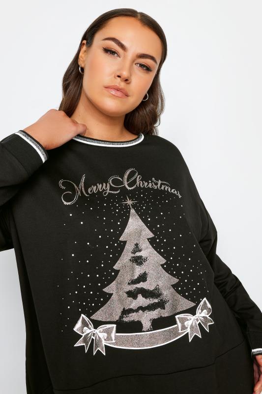 YOURS Plus Size Black 'Merry Christmas' Sweatshirt | Yours Clothing 5