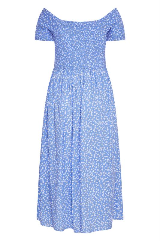 Curve Blue Ditsy Print Bardot Maxi Dress 7