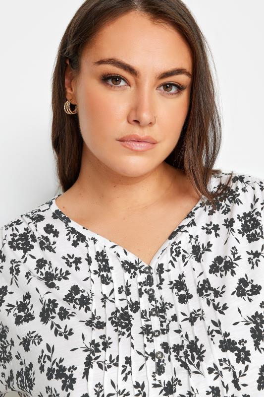 YOURS Plus Size 2 PACK Black & White Floral Pintuck Henley T-Shirts | Yours Clothing 6