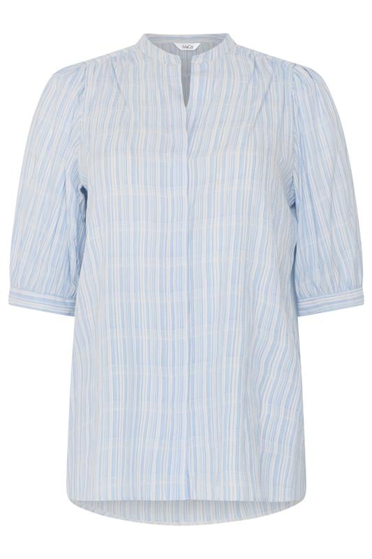 M&Co Blue Stripe Short Puff Sleeve Blouse | M&Co 5