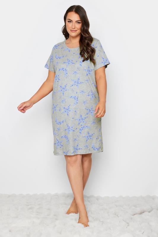 YOURS Curve Grey & Blue Star Print Nightdress | Yours Clothing 1
