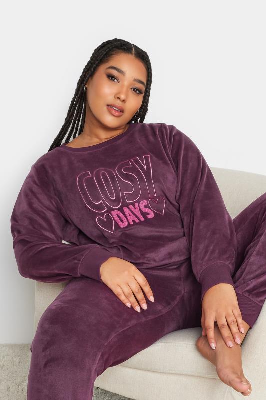 Plus Size  YOURS Curve Purple 'Cosy Days' Fleece Lounge Set
