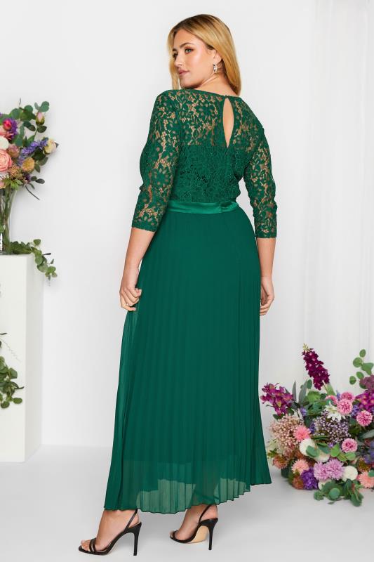 Plus Size YOURS LONDON Forest Green Lace Pleated Maxi Dress | Yours Clothing  3
