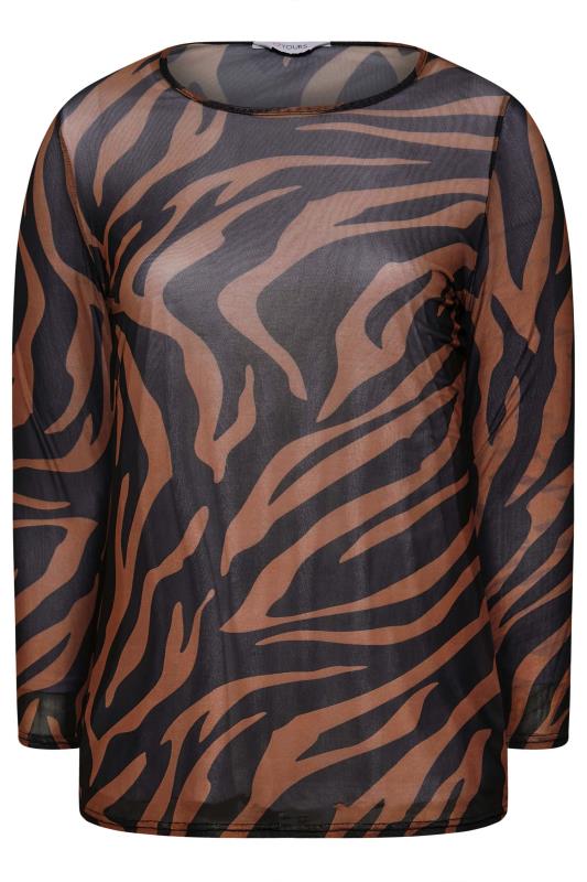 Plus Size Black & Brown Zebra Print Long Sleeve Mesh Top | Yours Clothing 6