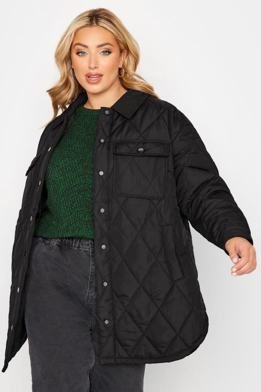 YOURS Plus Size Black Lightweight Quilted Shacket | Yours Clothing 2