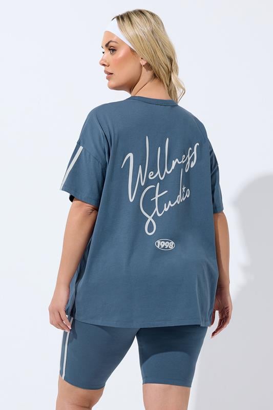 YOURS ACTIVE Plus Size Blue 'Wellness Studio' T-Shirt | Yours Clothing 5