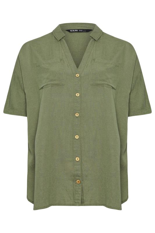 YOURS Plus Size Khaki Green Linen Shirt | Yours Clothing 7