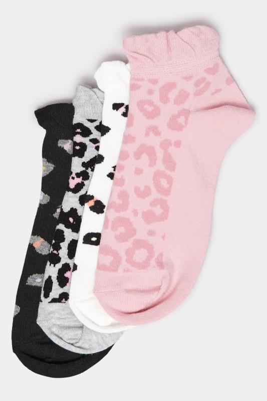 4 PACK Pink Leopard Print Trainer Liner Socks | Yours Clothing 3
