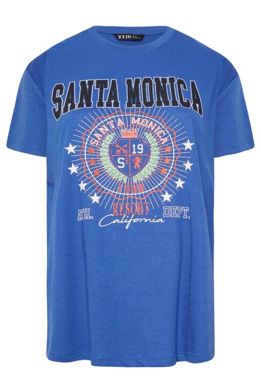 YOURS Curve Plus Size Dark Blue 'Santa Monica' Slogan T-Shirt | Yours Clothing  6