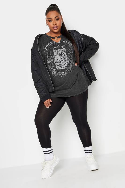 YOURS Plus Size Charcoal Grey 'Forever Wild' Print Ring Detail T-Shirt | Yours Clothing  2