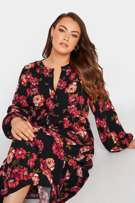 LIMITED COLLECTION Curve Black Floral Smock Tiered Shirt Dress 4