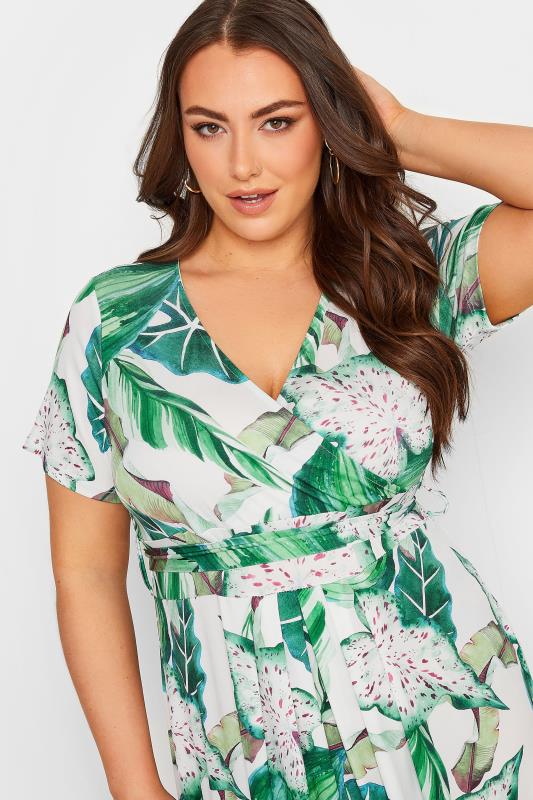 YOURS Curve Plus Size White Leaf Print Maxi Wrap Dress | Yours Clothing