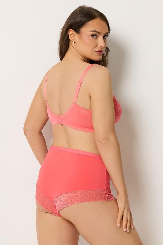 YOURS Plus Size Pink Hi Shine Lace Non-Padded Non-Wired Full Cup Bra | Yours Clothing 2