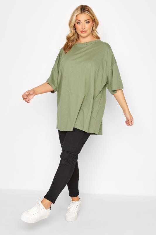 Plus Size Khaki Green Oversized Boxy T-Shirt | Yours Clothing 4