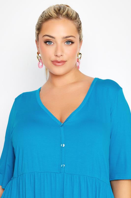 LIMITED COLLECTION Curve Blue Button Through Smock Tunic Top 4