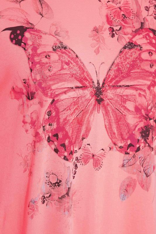 Curve Pink Butterfly Print Grown On Sleeve T-Shirt 4