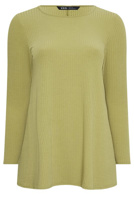 YOURS Plus Size Green Ribbed Long Sleeve Swing Top  | Yours Clothing 6