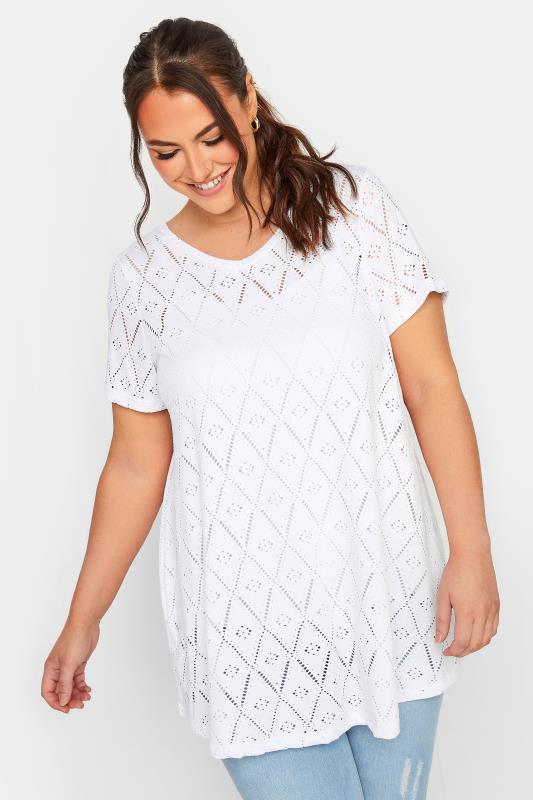 YOURS 2 PACK Plus Size Black & White Broderie Anglaise Swing Tops | Yours Clothing 2