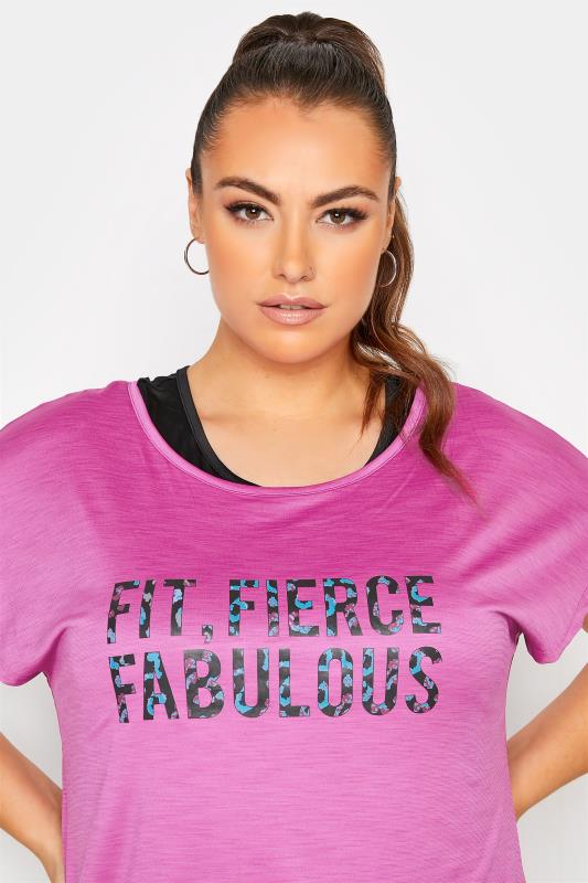 ACTIVE Pink 2 In 1 'Fit, Fierce, Fabulous' Slogan T-Shirt | Yours Clothing 4