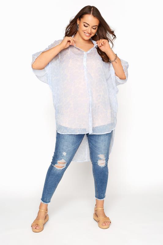 Pale Blue Floral Batwing Shirt | Yours Clothing 2