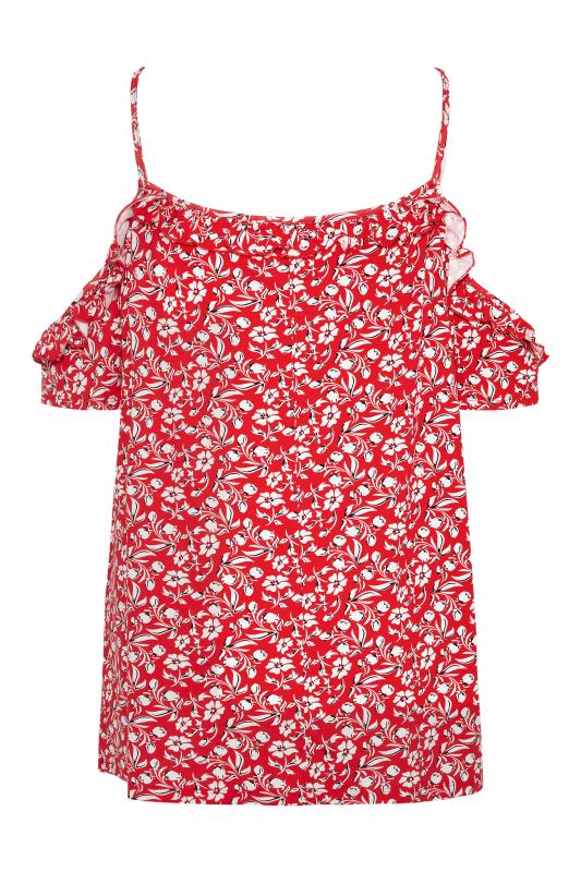 Plus Size Red Floral Print Frill Cold Shoulder Top | Yours Clothing 7