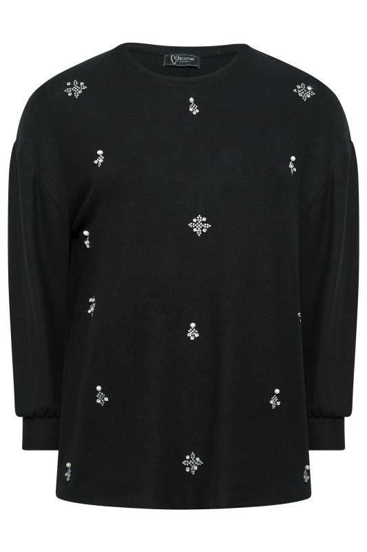 YOURS LUXURY Curve Black Pearl & Stud Embellished Soft Touch Puff Sleeve Top | Yours Clothing 7