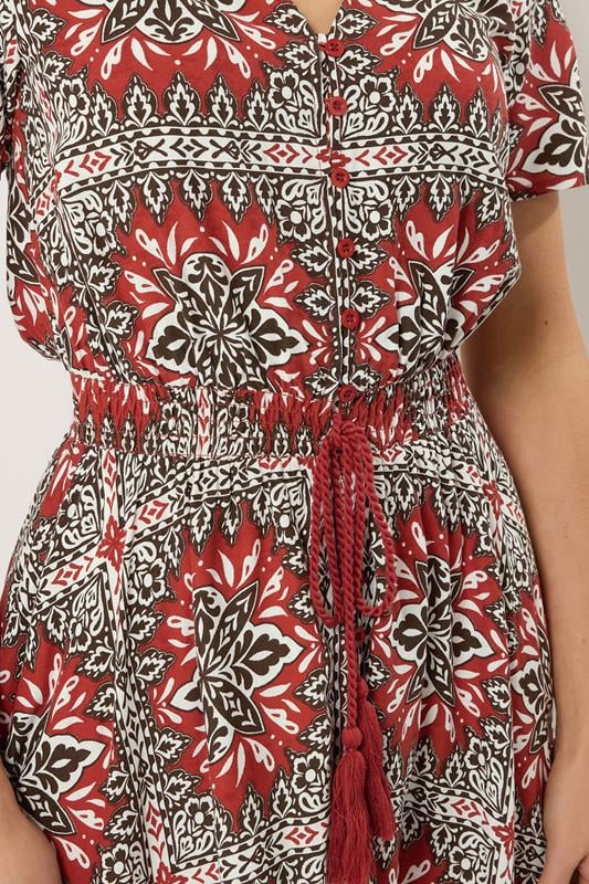 LTS Tall Women's Rust Orange Tile Print Tie Waist Maxi Dress | Long Tall Sally 4