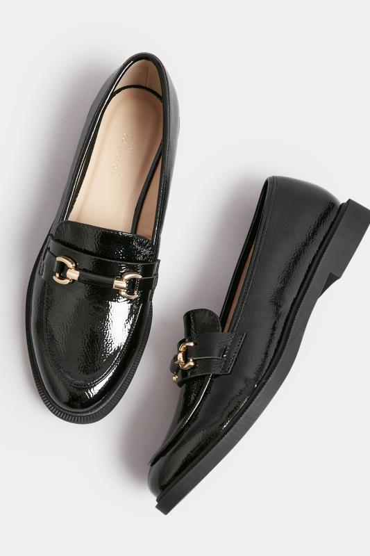 Black Patent Chain Detail Loafer In Wide E Fit & Extra Wide EEE Fit | Yours Clothing 5