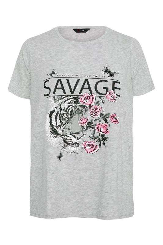 Curve Grey 'Savage' Tiger Graphic Print T-Shirt_F.jpg