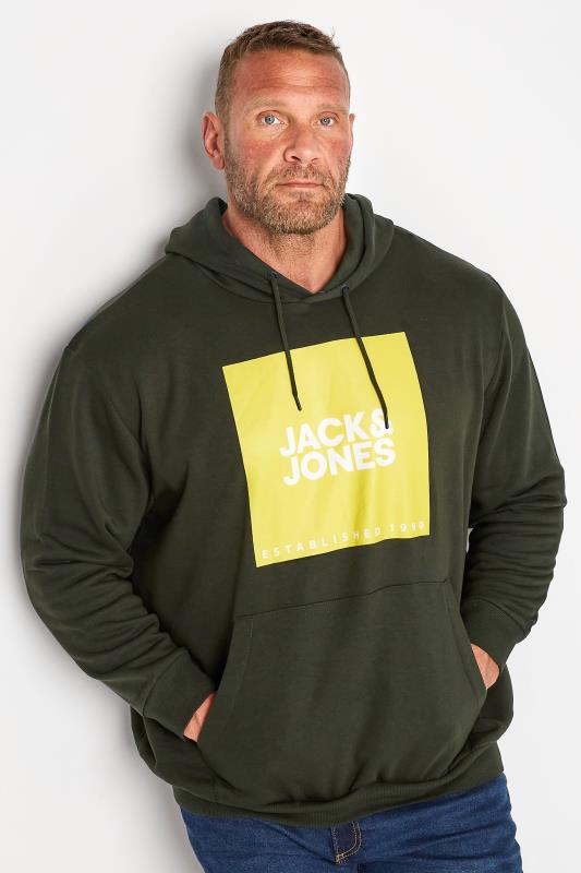 JACK & JONES Big & Tall Green & Yellow Printed Logo Hoodie 1