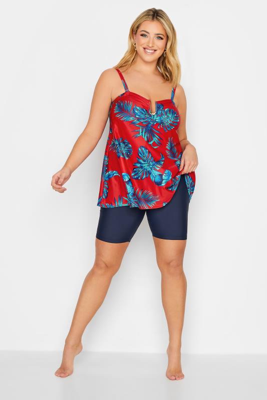 YOURS Curve Plus Size Red Palm Leaf Tankini Top | Yours Clothing  7