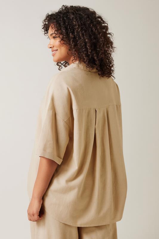 EVANS Plus Size Natural Brown Linen Shirt  | Yours Clothing 3