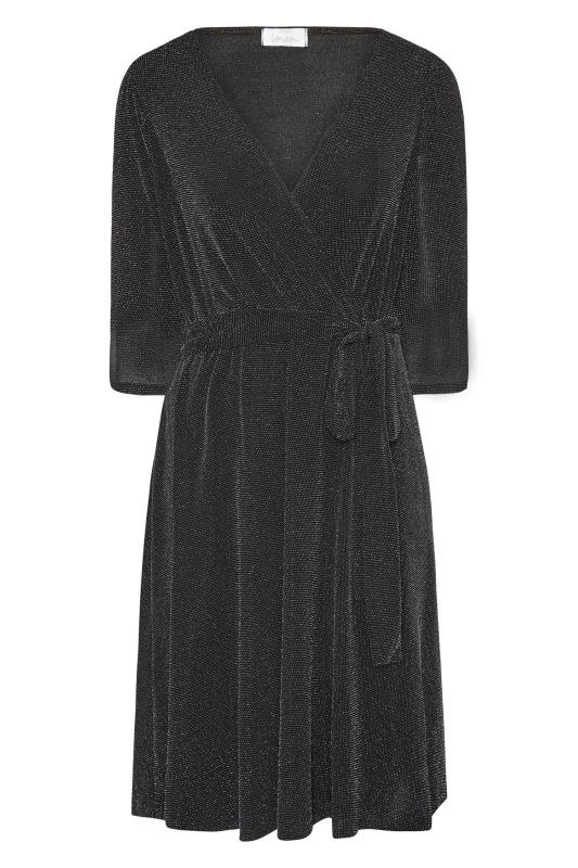 YOURS LONDON Curve Black Glitter Wrap Dress | Yours Clothing 6