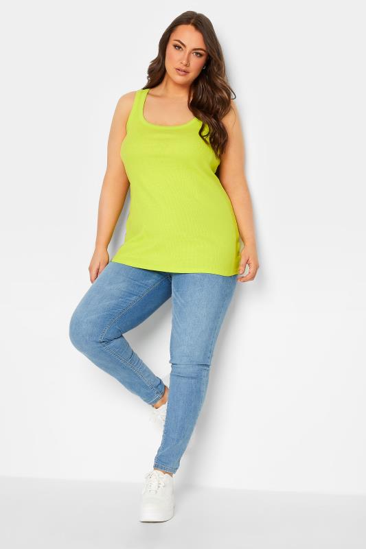 YOURS Curve Plus Size Lime Green Ribbed Racer Vest | Yours Clothing  4