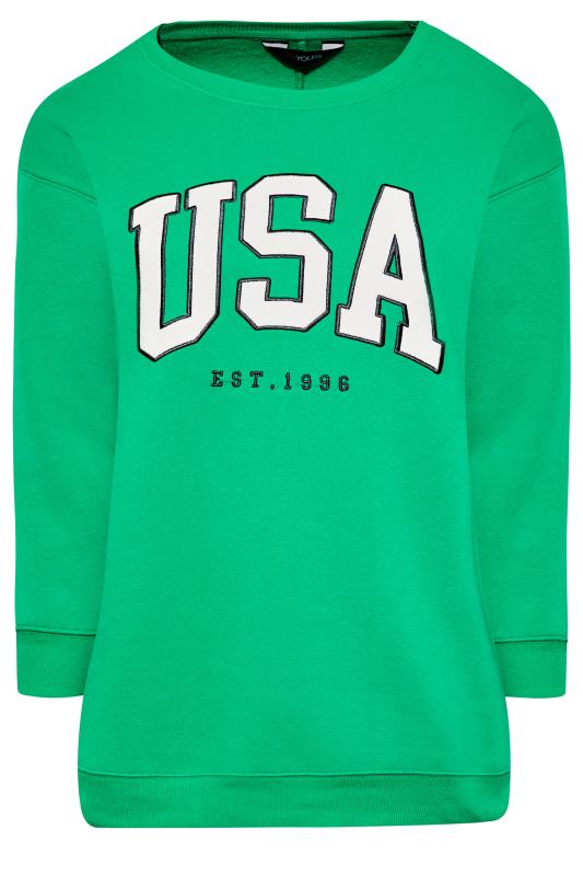 Plus Size Green 'USA' Slogan Sweatshirt | Yours Clothing 6
