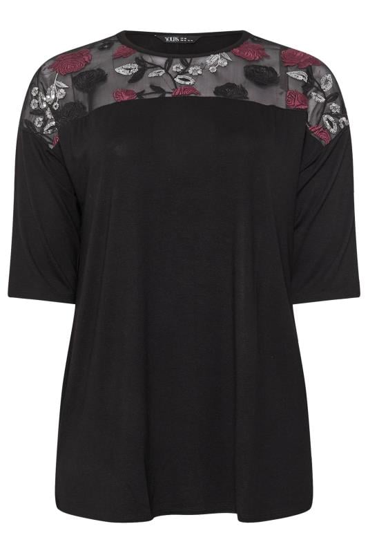 YOURS Plus Size Black & Pink Mesh Embellished Swing Top | Yours Clothing  5