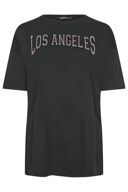 YOURS Curve Black 'Los Angeles' Glitter Embossed T-Shirt | Yours Clothing  6